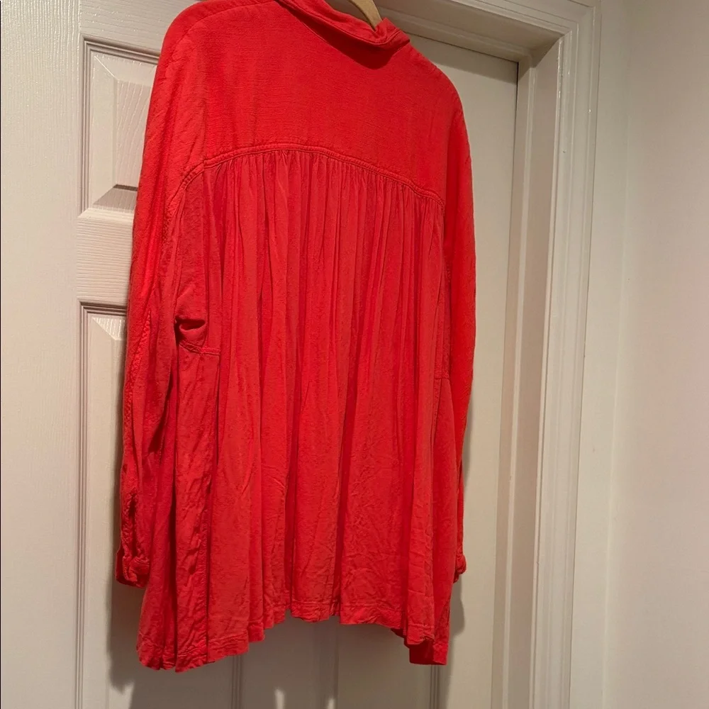 Free People Vibrant Oversized Drape button down Long Sleeve Tunic Beach Cover Up